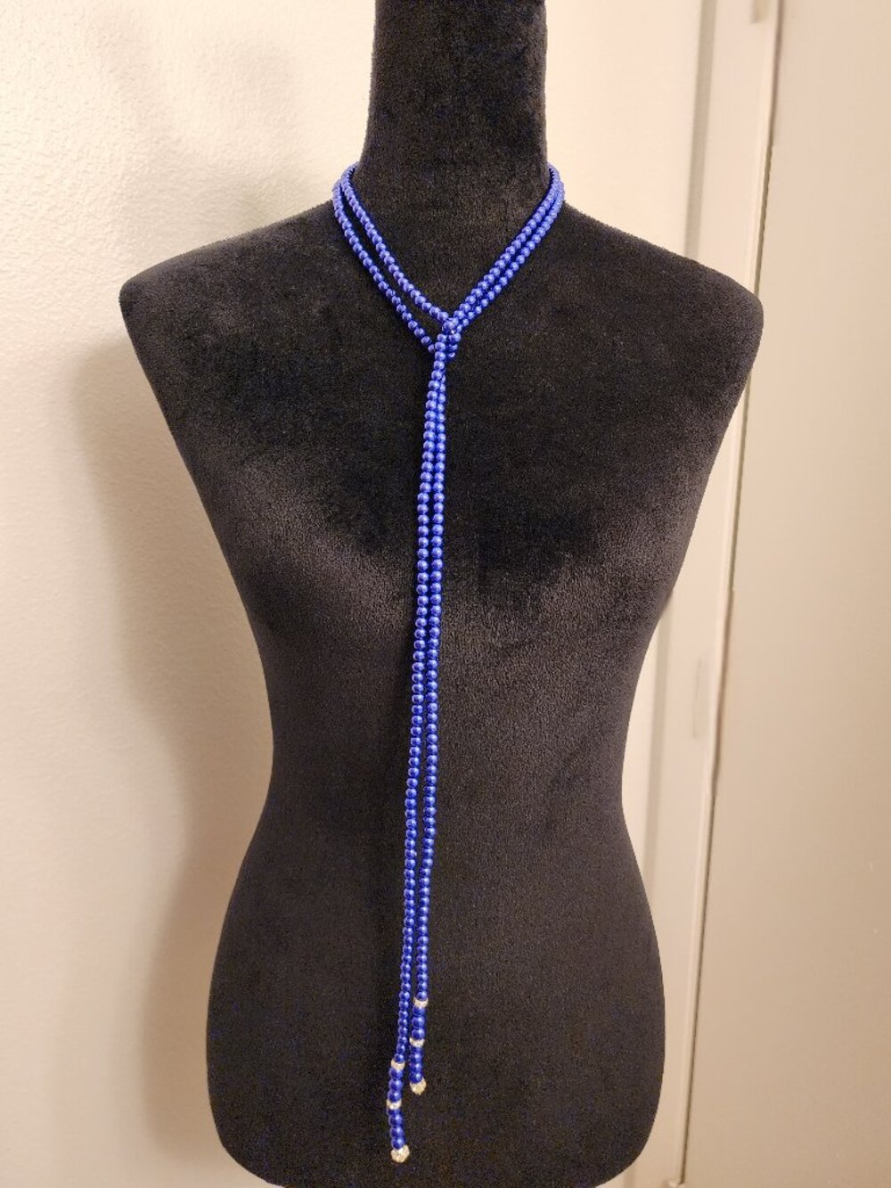 Royal Blue Pearl Lariat Statement Necklace